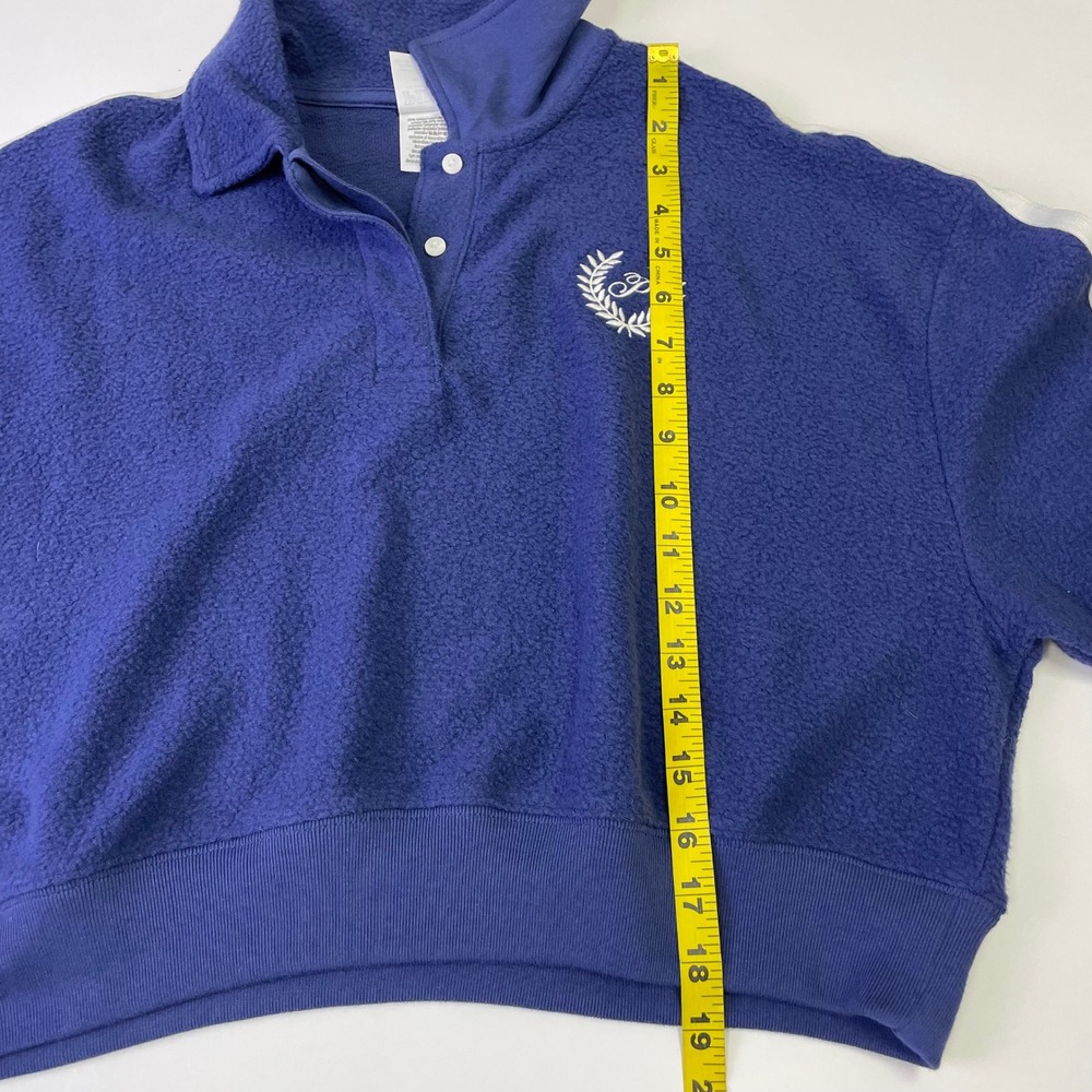 PINK Victorias Secret Navy Blue Cropped Fleece Polo Pullover Sweatshirt Medium - Picture 14 of 16
